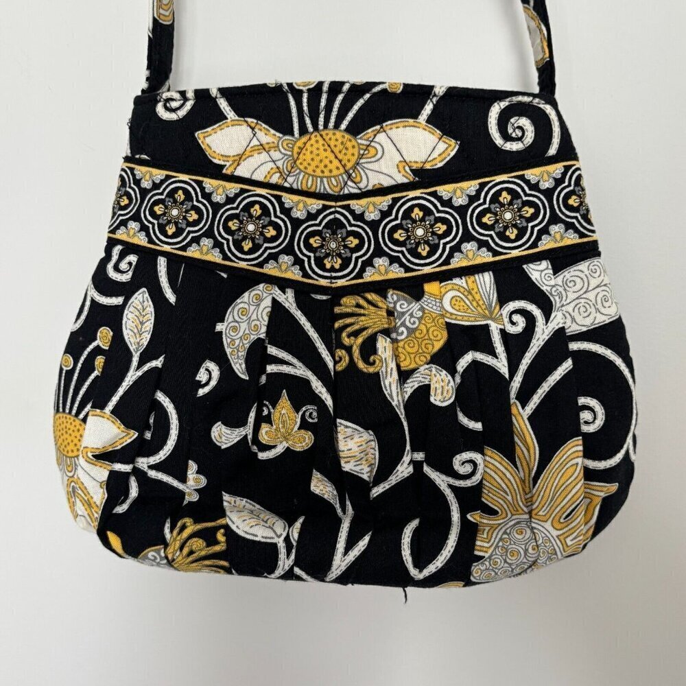 VERA BRADLEY Purse Hannah Yellow Bird Satchel Handbag Pleated Top Handle EUC